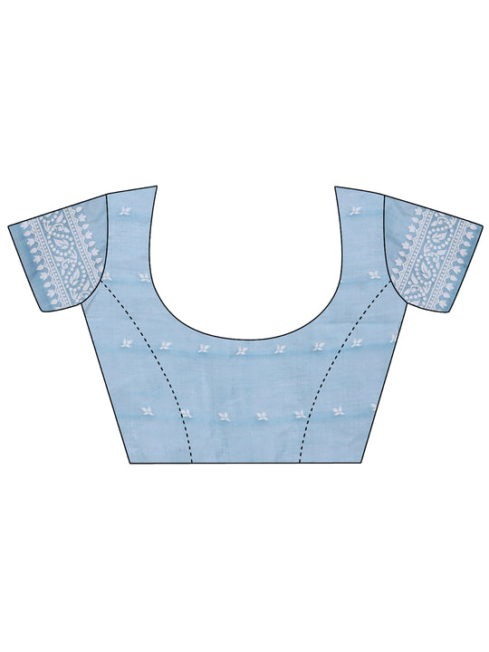 Sky Blue Linen Cotton Saree With Blouse Piece Sky Blue Linen Cotton Saree With Blouse Piece