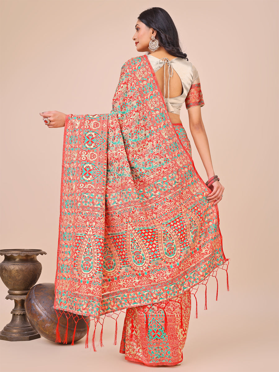 Women's Viscose Cream Woven Design Designer Saree With Blouse Piece