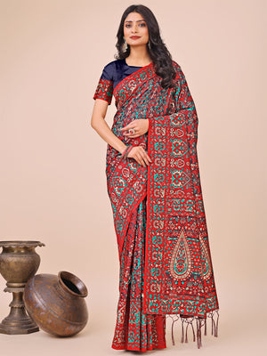 Red Pashmina Cotton Saree With Blouse Piece
