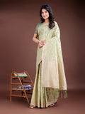 Light Green Linen Cotton Saree With Blouse Piece Light Green Linen Cotton Saree With Blouse Piece