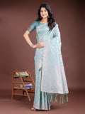 Sea Green Linen Cotton Saree With Blouse Piece Sea Green Linen Cotton Saree With Blouse Piece