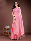 Pink Linen Cotton Saree With Blouse Piece Pink Linen Cotton Saree With Blouse Piece