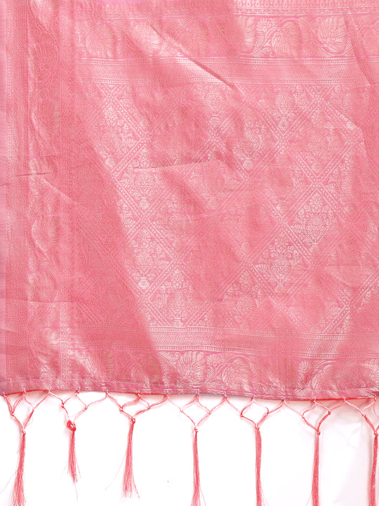Pink Linen Cotton Saree With Blouse Piece Pink Linen Cotton Saree With Blouse Piece
