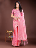Pink Linen Cotton Saree With Blouse Piece Pink Linen Cotton Saree With Blouse Piece