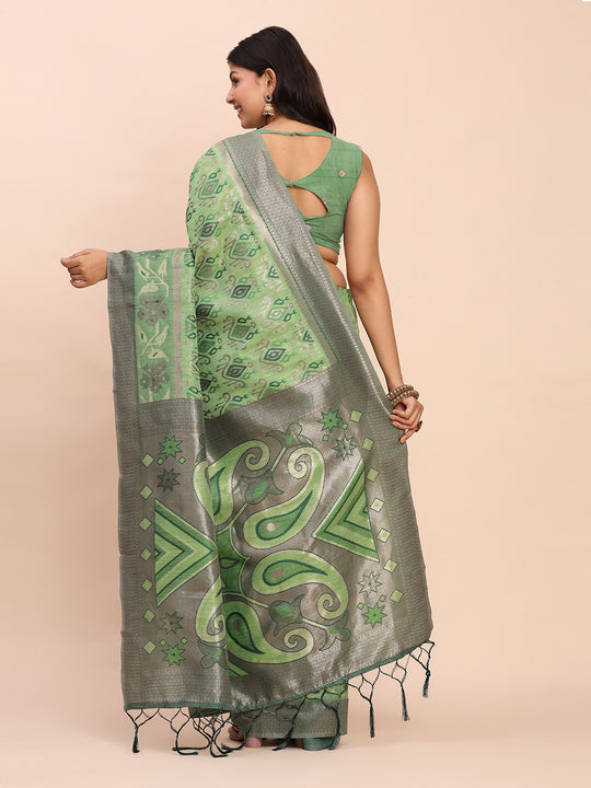 Green Linen Cotton Saree With Blouse Piece Green Linen Cotton Saree With Blouse Piece