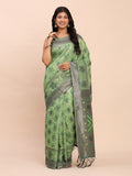 Green Linen Cotton Saree With Blouse Piece Green Linen Cotton Saree With Blouse Piece