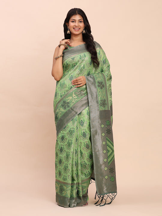 Green Linen Cotton Saree With Blouse Piece Green Linen Cotton Saree With Blouse Piece
