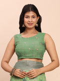 Green Linen Cotton Saree With Blouse Piece Green Linen Cotton Saree With Blouse Piece