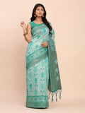 Sea Green Linen Cotton Saree With Blouse Piece Sea Green Linen Cotton Saree With Blouse Piece