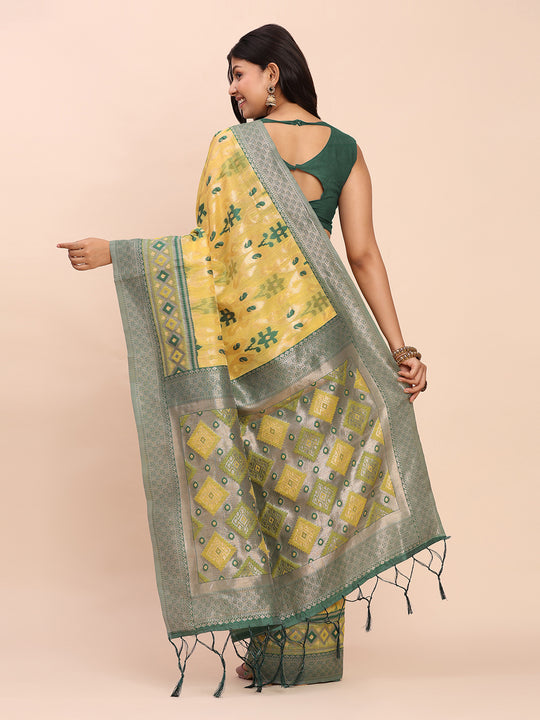 Yellow Linen Cotton Saree With Blouse Piece Yellow Linen Cotton Saree With Blouse Piece