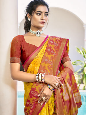 Yellow POORVIKA SILK VOL 1 Pochampalli Silk Saree with Blouse Piece