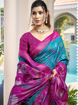 Sky Blue POORVIKA SILK VOL 1 Pochampalli Silk Saree with Blouse Piece