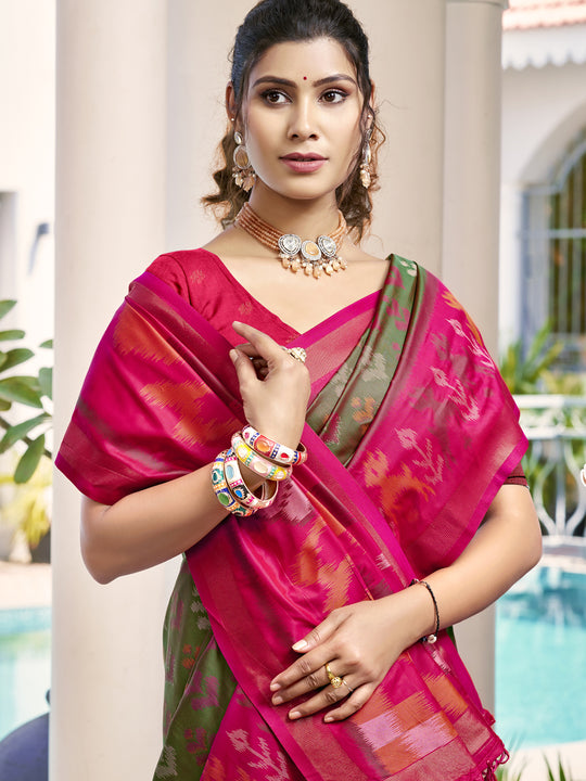 Olive Green POORVIKA SILK VOL 1 Pochampalli Silk Saree with Blouse Piece Olive Green POORVIKA SILK VOL 1 Pochampalli Silk Saree with Blouse Piece