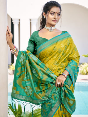 Mustrad Yellow POORVIKA SILK VOL 1 Pochampalli Silk Saree with Blouse Piece