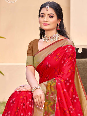 Red POORVIKA SILK VOL 2 Pochampalli Silk Saree with Blouse Piece