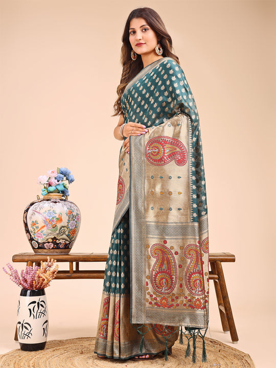 Sea Green Linen Cotton Saree With Blouse Piece Sea Green Linen Cotton Saree With Blouse Piece