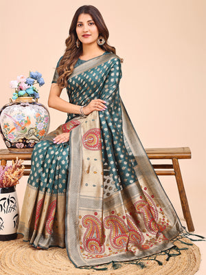 Sea Green Linen Cotton Saree With Blouse Piece