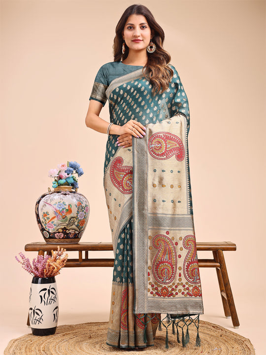 Sea Green Linen Cotton Saree With Blouse Piece Sea Green Linen Cotton Saree With Blouse Piece