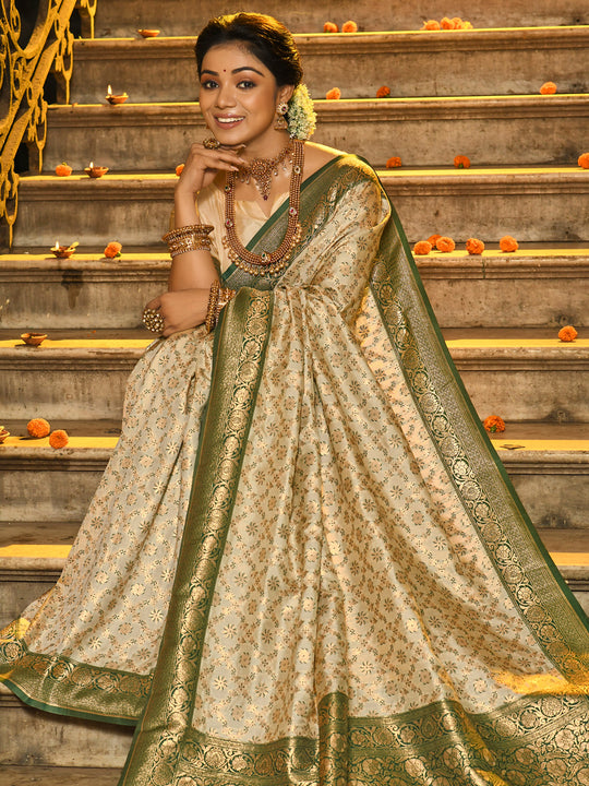 Dark Green Banarasi Silk Saree With Blouse Piece Dark Green Banarasi Silk Saree With Blouse Piece