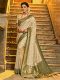 Dark Green Banarasi Silk Saree With Blouse Piece Dark Green Banarasi Silk Saree With Blouse Piece