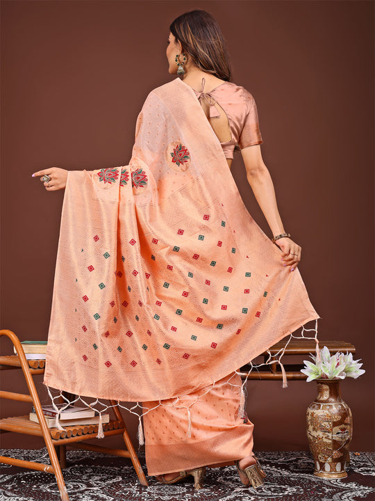 Peach Linen Cotton Saree With Blouse Piece Peach Linen Cotton Saree With Blouse Piece