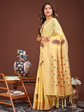 Yellow Linen Cotton Saree With Blouse Piece Yellow Linen Cotton Saree With Blouse Piece