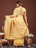 Yellow Linen Cotton Saree With Blouse Piece Yellow Linen Cotton Saree With Blouse Piece