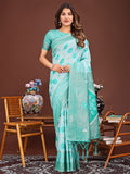 Sea Green Linen Cotton Saree With Blouse Piece Sea Green Linen Cotton Saree With Blouse Piece