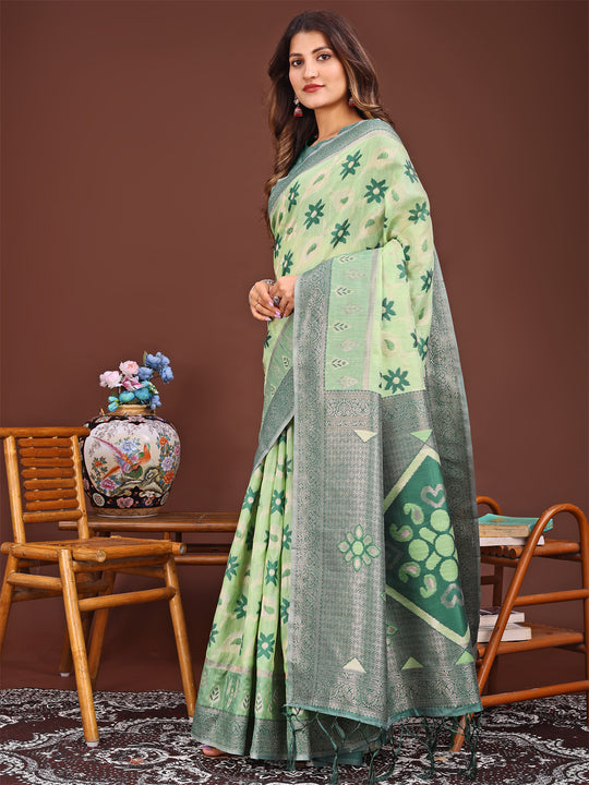 Light Green Linen Cotton Saree With Blouse Piece Light Green Linen Cotton Saree With Blouse Piece