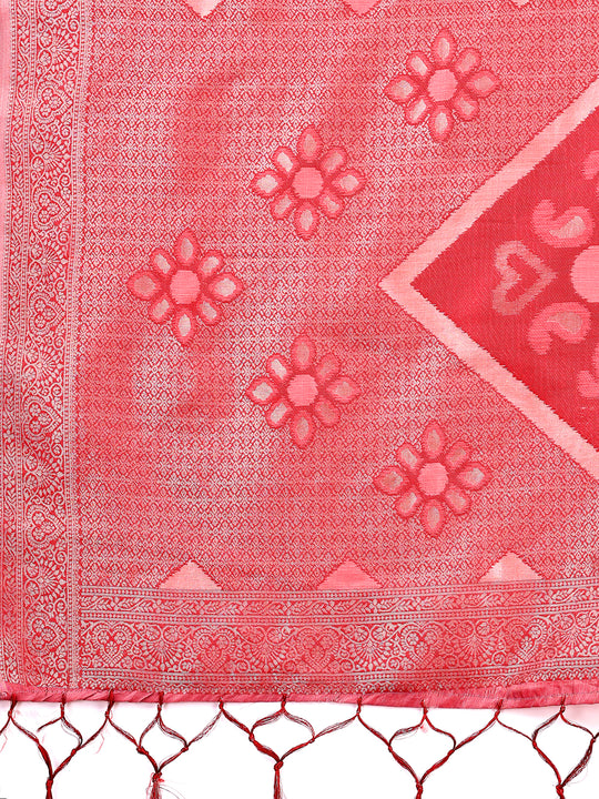 Peach Linen Cotton Saree With Blouse Piece Peach Linen Cotton Saree With Blouse Piece