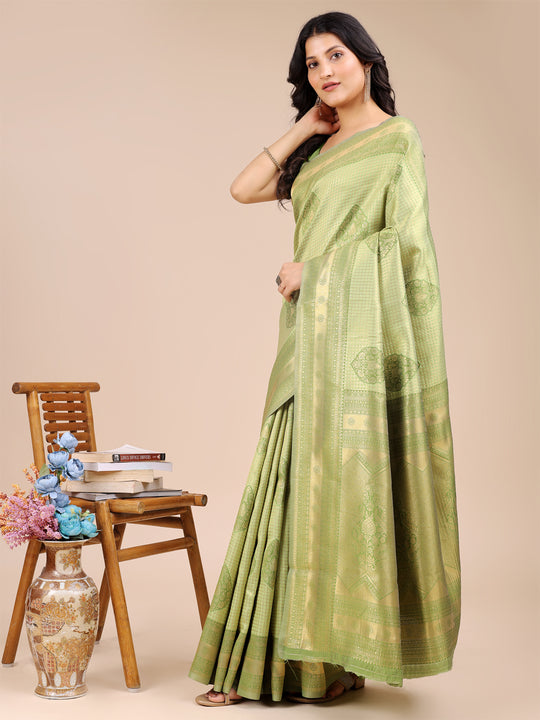 Light Green Banarasi Silk Saree With Blouse Piece Light Green Banarasi Silk Saree With Blouse Piece