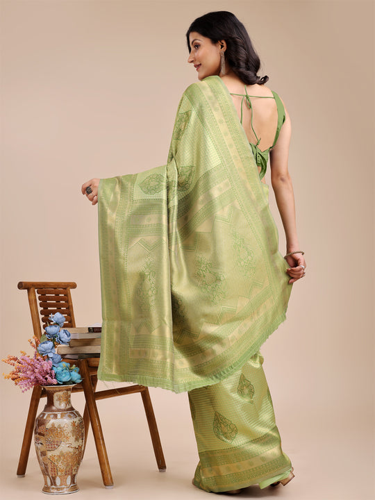 Light Green Banarasi Silk Saree With Blouse Piece Light Green Banarasi Silk Saree With Blouse Piece