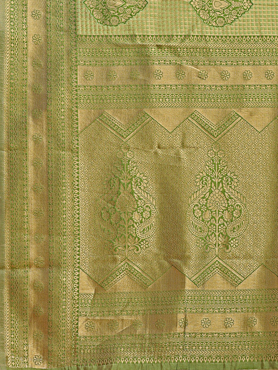 Light Green Banarasi Silk Saree With Blouse Piece Light Green Banarasi Silk Saree With Blouse Piece