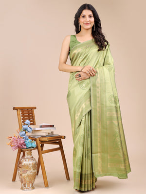 Light Green Banarasi Silk Saree With Blouse Piece