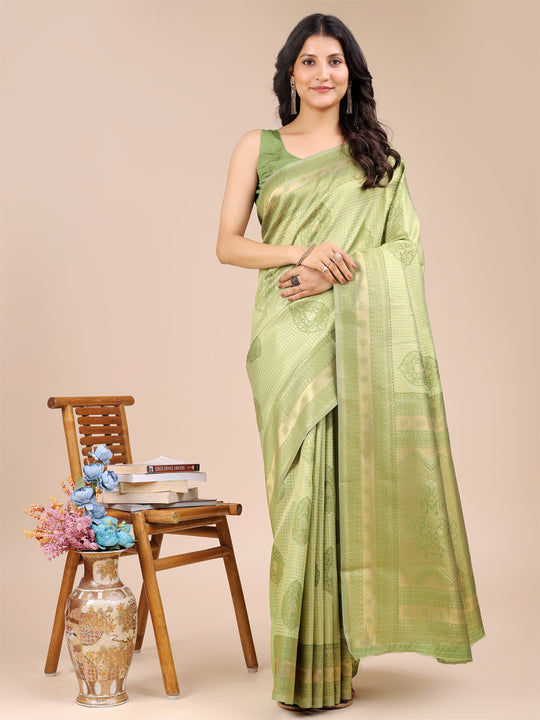 Light Green Banarasi Silk Saree With Blouse Piece Light Green Banarasi Silk Saree With Blouse Piece