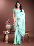 Sea Green Cotton Saree With Blouse Piece Sea Green Cotton Saree With Blouse Piece