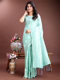 Sea Green Cotton Saree With Blouse Piece Sea Green Cotton Saree With Blouse Piece