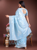 Sky Blue Cotton Saree With Blouse Piece Sky Blue Cotton Saree With Blouse Piece