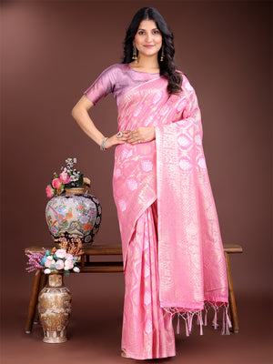 Pink Cotton Saree With Blouse Piece