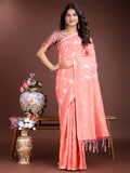 Peach Cotton Saree With Blouse Piece Peach Cotton Saree With Blouse Piece