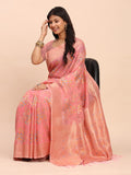 Peach Linen Cotton Saree With Blouse Piece Peach Linen Cotton Saree With Blouse Piece