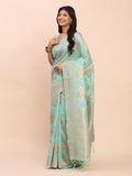 Sea Green Linen Cotton Saree With Blouse Piece Sea Green Linen Cotton Saree With Blouse Piece