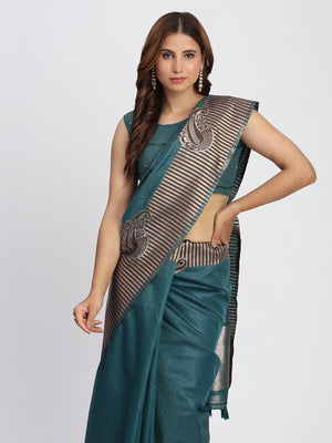 Sea Green TAARINI Linen Cotton Saree with Blouse Piece