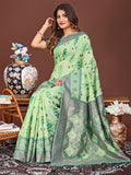 Light Green Linen Cotton Saree With Blouse Piece Light Green Linen Cotton Saree With Blouse Piece
