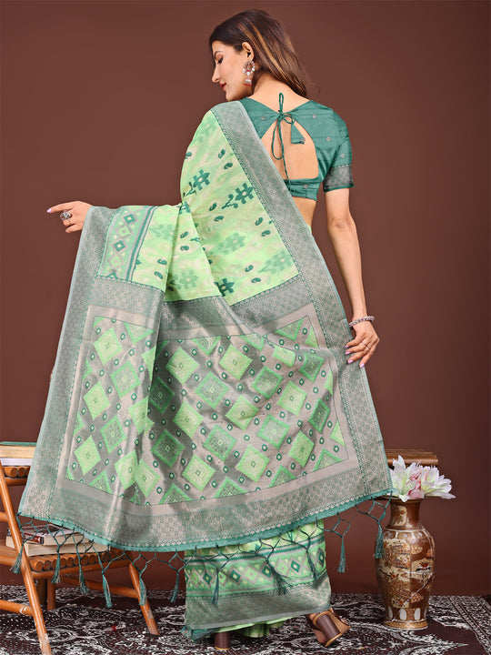 Light Green Linen Cotton Saree With Blouse Piece Light Green Linen Cotton Saree With Blouse Piece