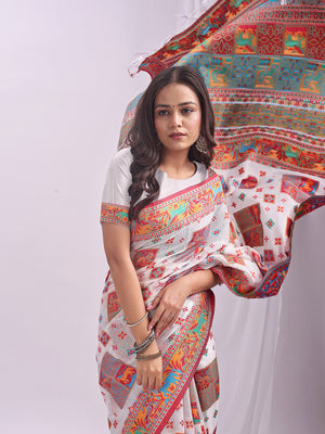 White Linen Cotton Saree With Blouse Piece