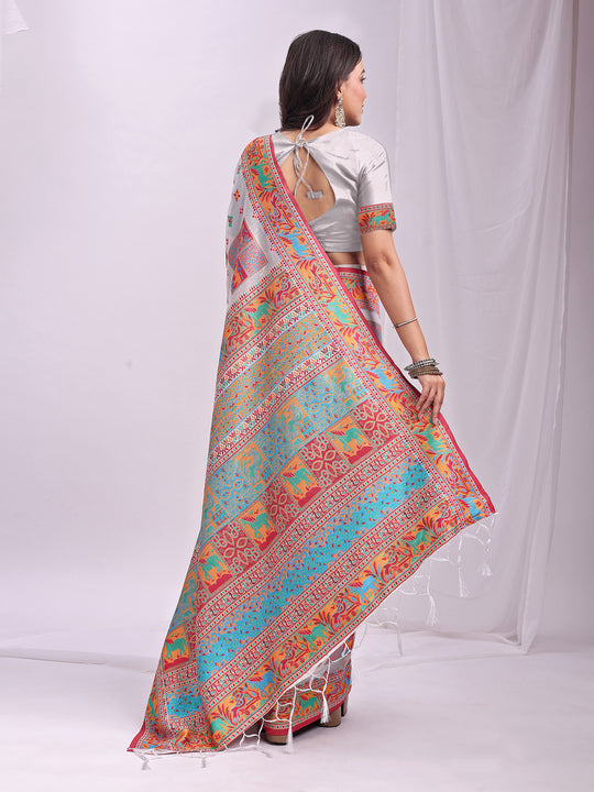 White Linen Cotton Saree With Blouse Piece White Linen Cotton Saree With Blouse Piece