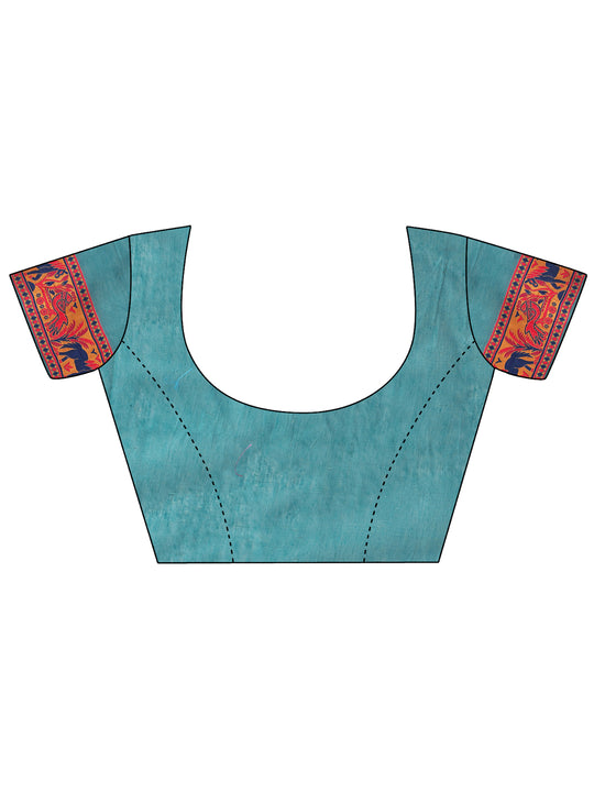 Rama Green Linen Cotton Saree With Blouse Piece Rama Green Linen Cotton Saree With Blouse Piece