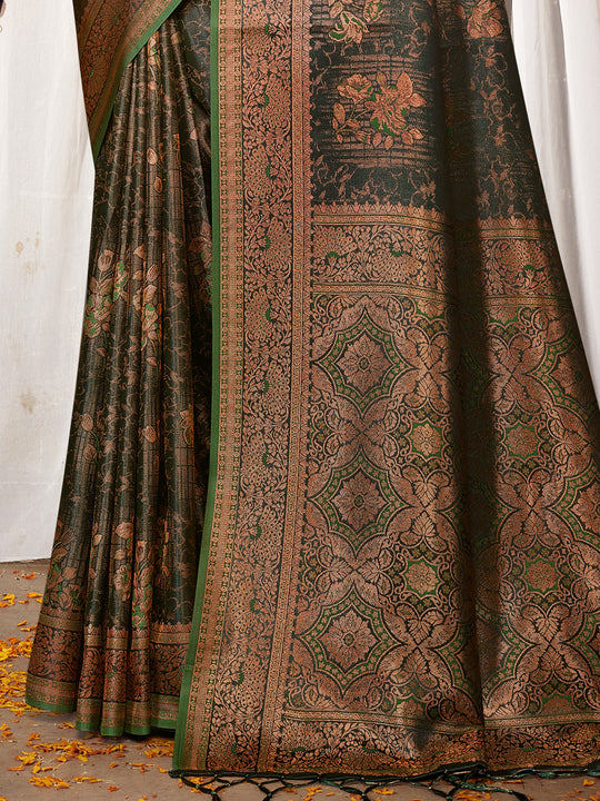 Green Satin Saree With Blouse Piece Green Satin Saree With Blouse Piece