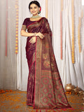 Burgundy Satin Saree With Blouse Piece Burgundy Satin Saree With Blouse Piece